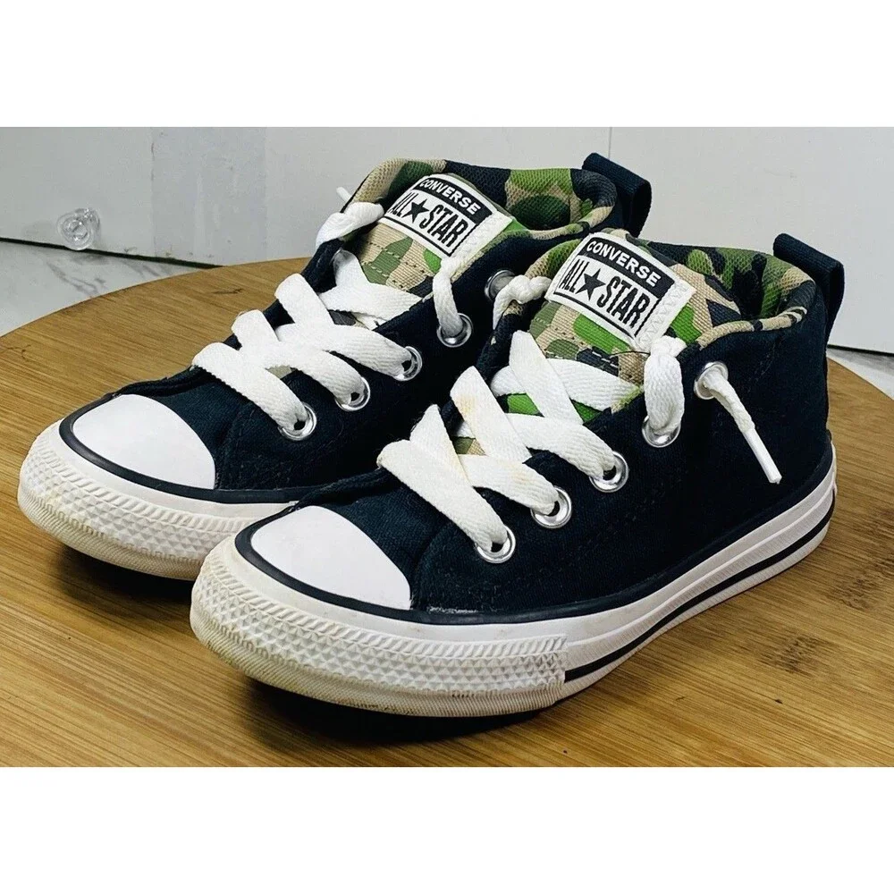 Converse CTAS Street Mid Black Khaki White CAMO Kids Sneakers 667212F Sz11.5